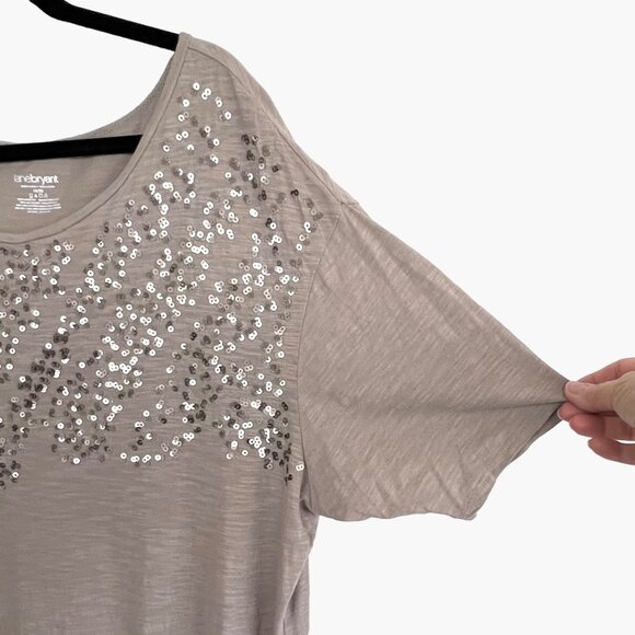 Lane Bryant Womens Beige Sequined Top Blouse Size 18/20 100% Cotton Loose Fit - Picture 4 of 12